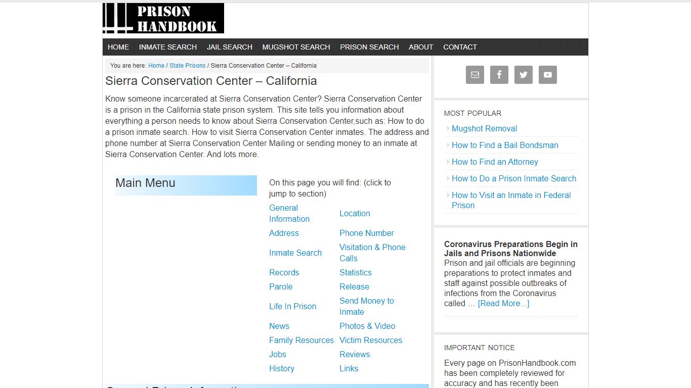 Sierra Conservation Center – California - Prison Handbook