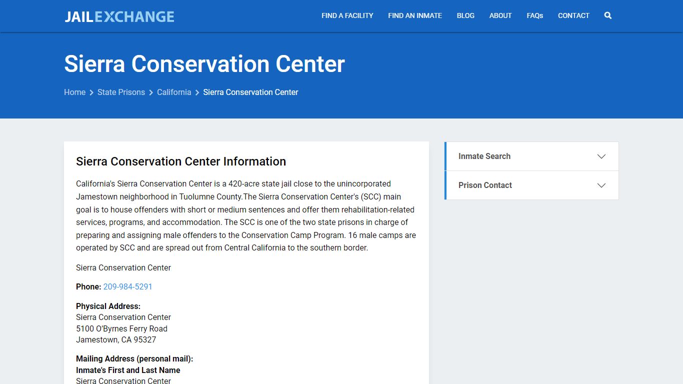 Sierra Conservation Center Inmate Search, CA - Jail Exchange