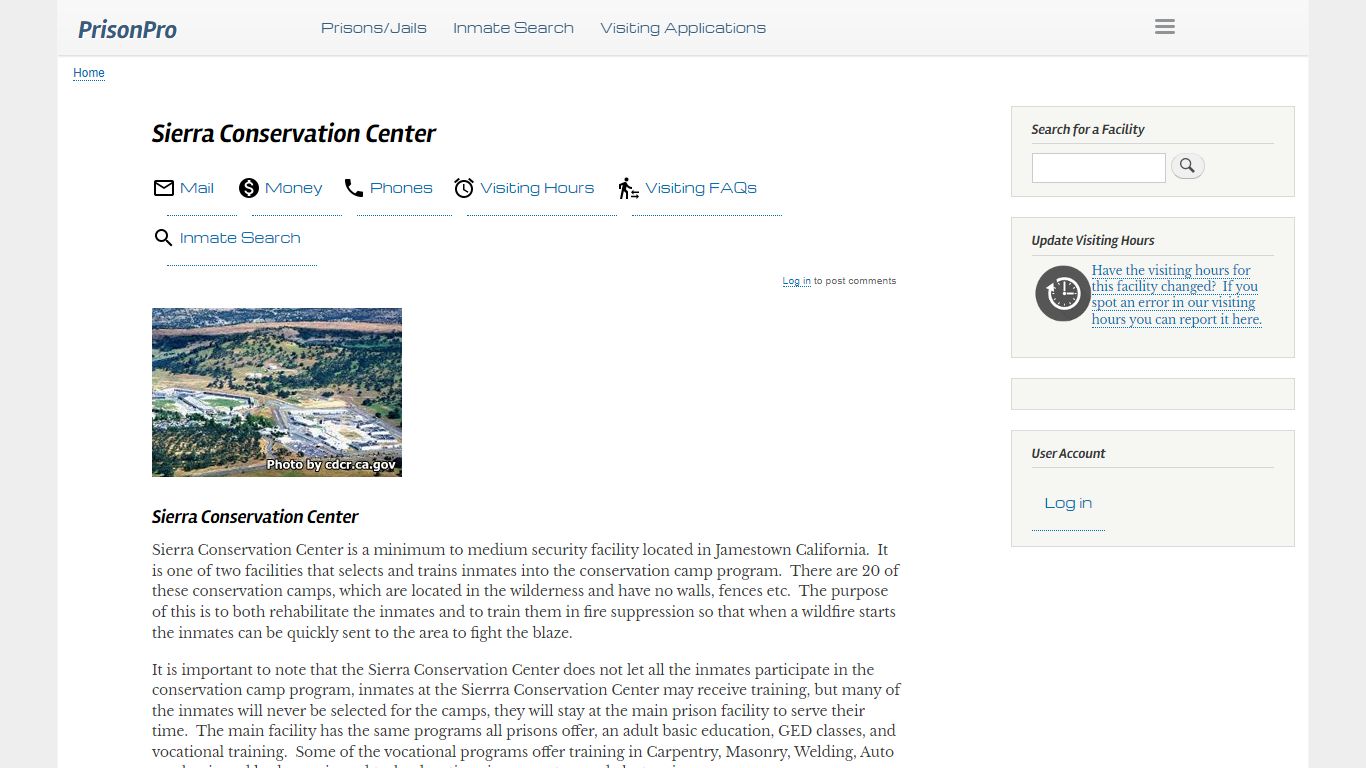 Sierra Conservation Center Visiting hours, inmate phones, mail - PrisonPro