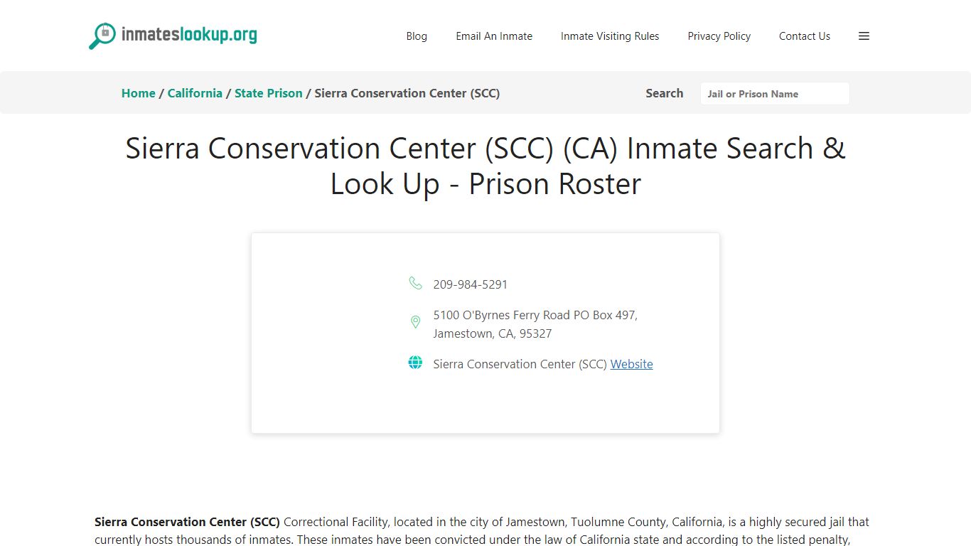 Sierra Conservation Center (SCC) (CA) Inmate Search & Look Up - Prison ...